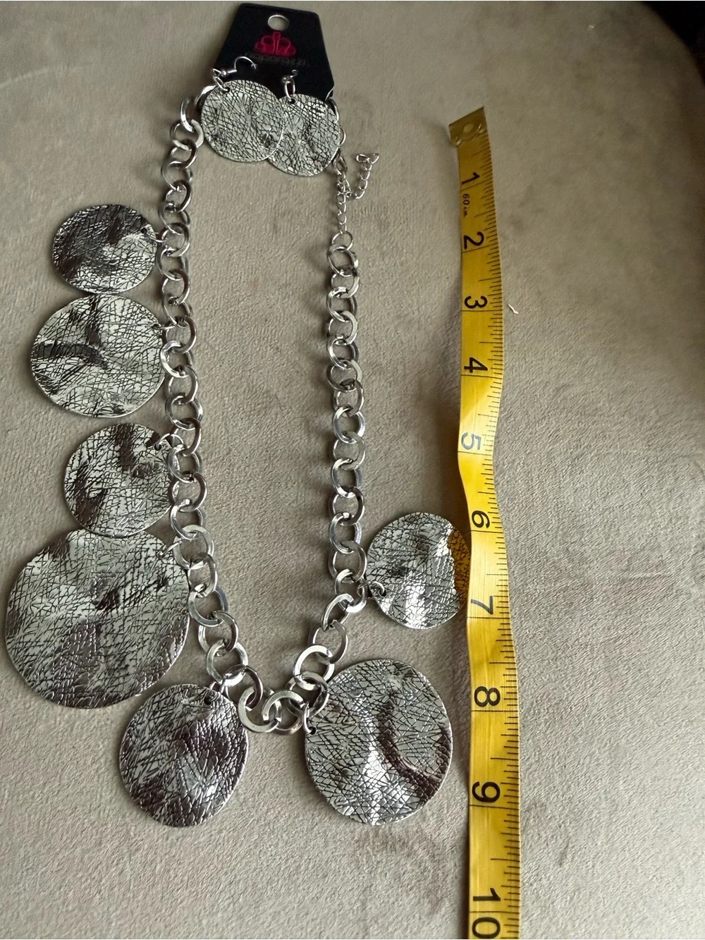 paparazzi Silver Hammered Disc Charm Statement Necklace